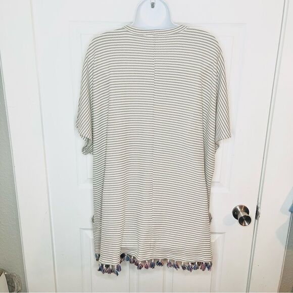 Main Strip Stripe Waffle Cardigan Tassel Hem Open M - Picture 6 of 10